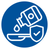 blue icon circle with over the count medicine and badge checkmark