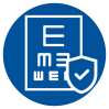 blue icon circle with eye chart and badge checkmark